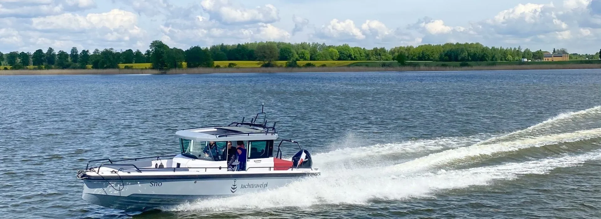 Explore Mikolajki on a 9m Rental Motor Yacht Axopar 28 Cabin Brabus Line