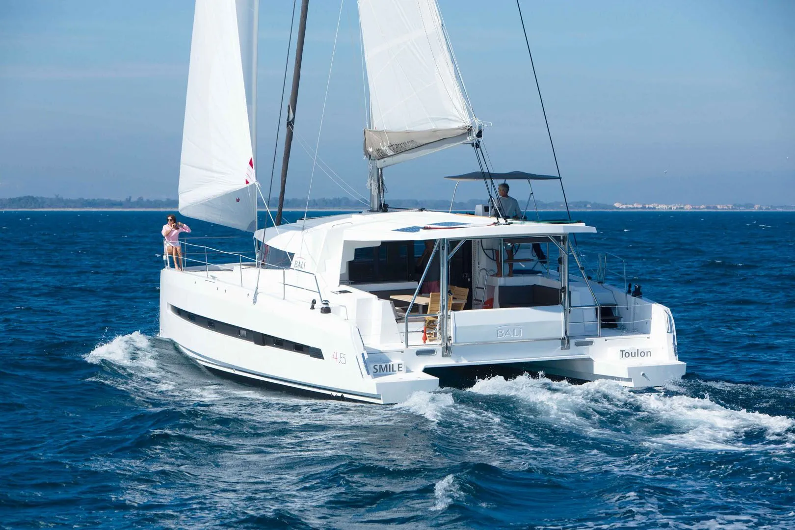 Explore Palm Cay on a 13.6m Rental Catamaran Bali 4.5