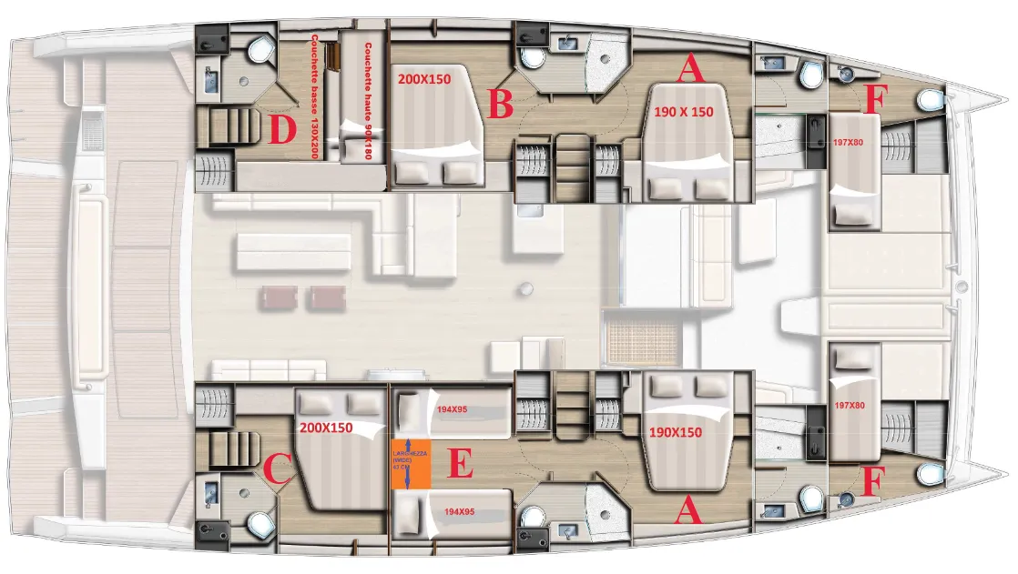 16.8m Olbia 6 Cabin Catamaran Hire