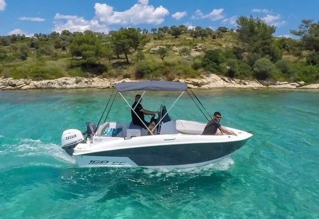 Explore Nikiti on a 5.1m Compass 168cc Motor Boat Rental