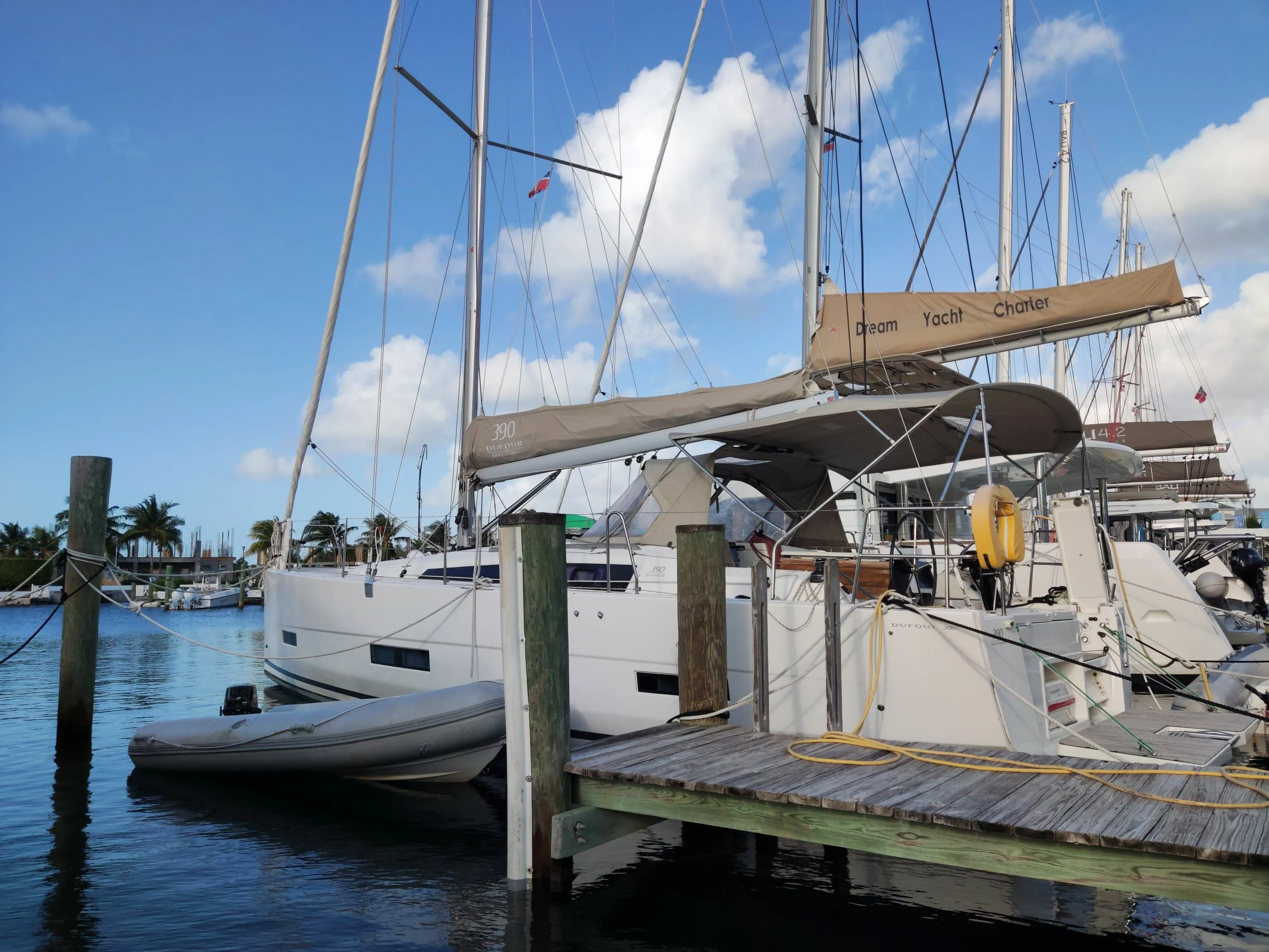 Explore Palm Cay on a 11.94m Rental Sailing Yacht Dufour 390