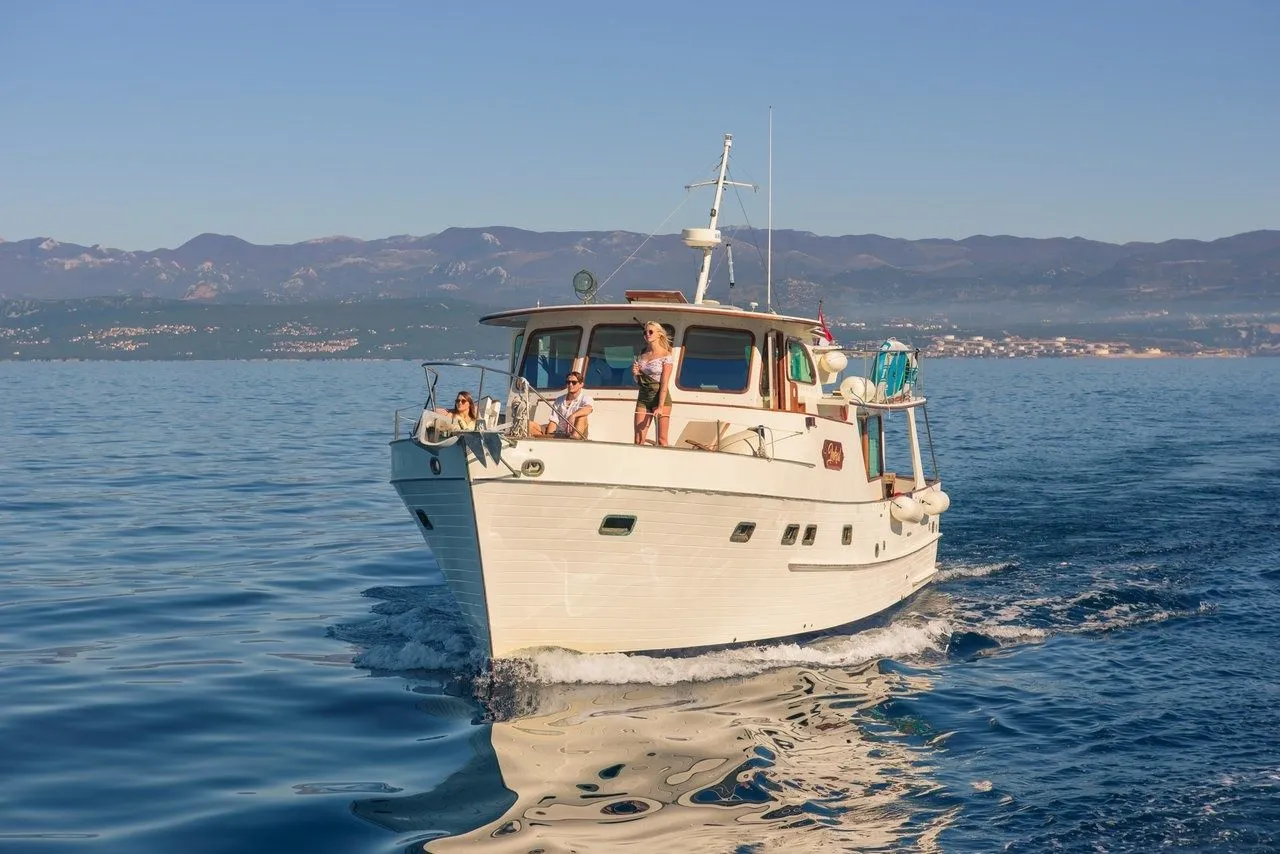 Explore Omišalj on a 14.6m Rental Grand Banks 46 Alaskan