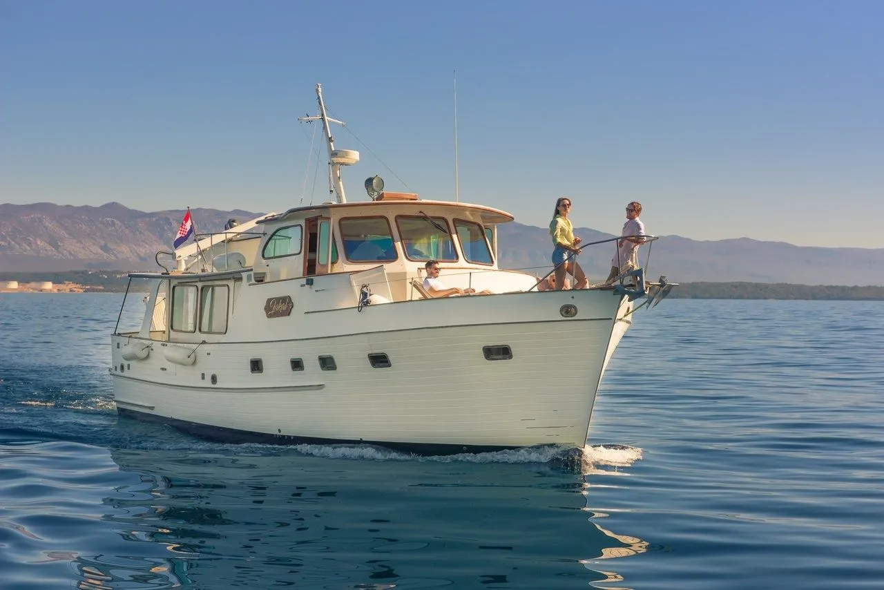 Explore Omišalj on a 14.6m Rental Grand Banks 46 Alaskan