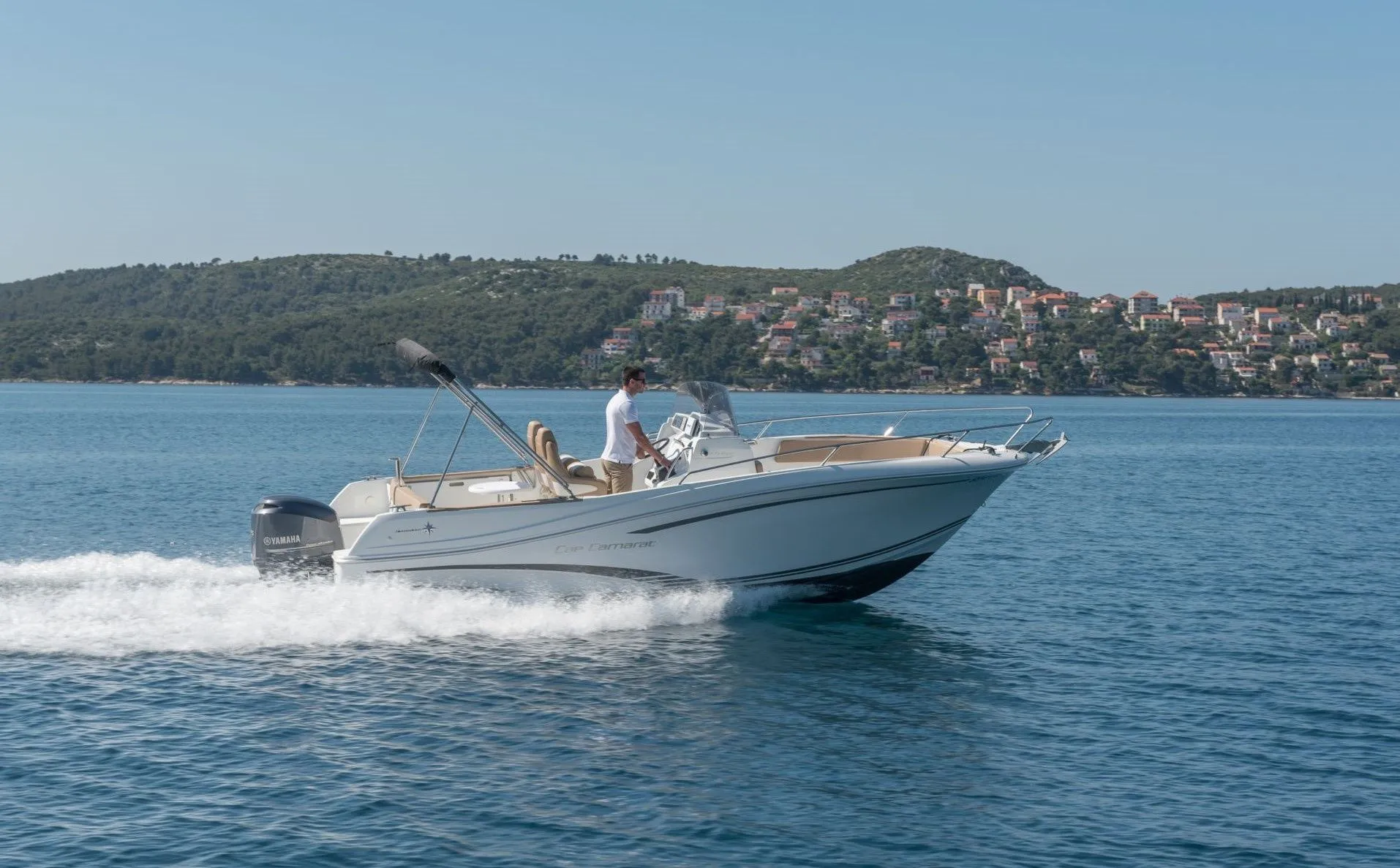 Explore Split on a 7.5m Rental Motor Boat Jeanneau Cap Camarat 7.5 CC