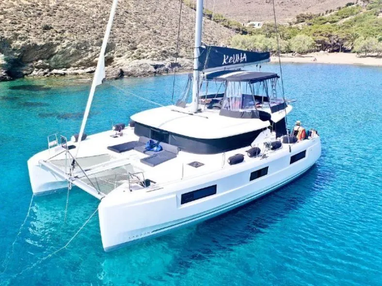 Explore Mykonos City on a 13.99m Rental Catamaran Lagoon 46