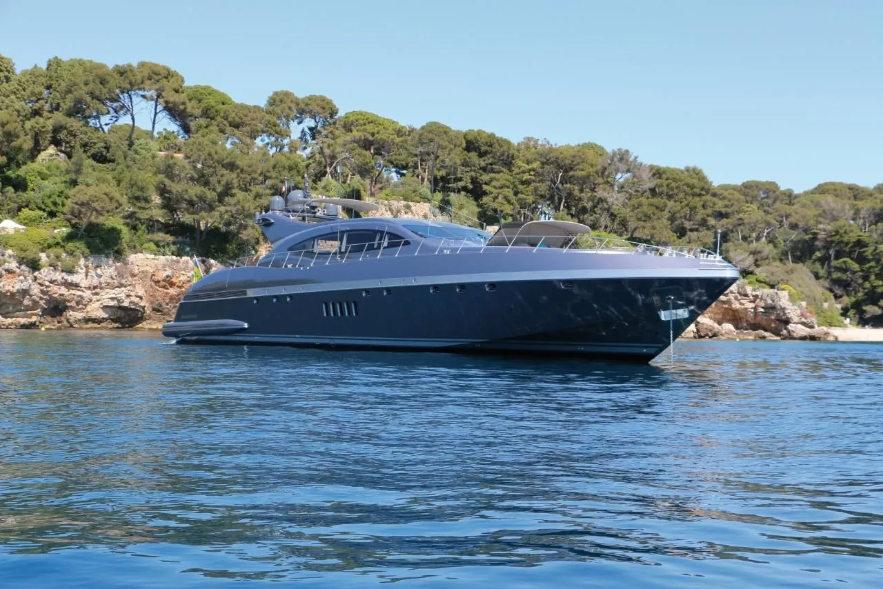 Explore Cannes on a 33.48m Rental Motor Yacht Mangusta 108