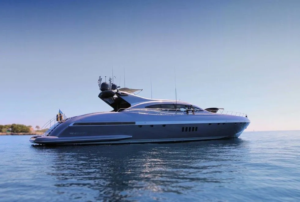 Explore Cannes on a 33.48m Rental Motor Yacht Mangusta 108