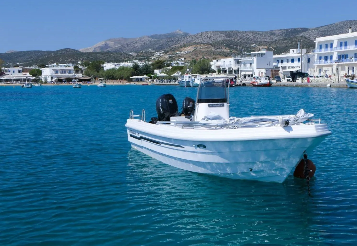 Explore Aliki on a 4.7m Rental Motor Boat