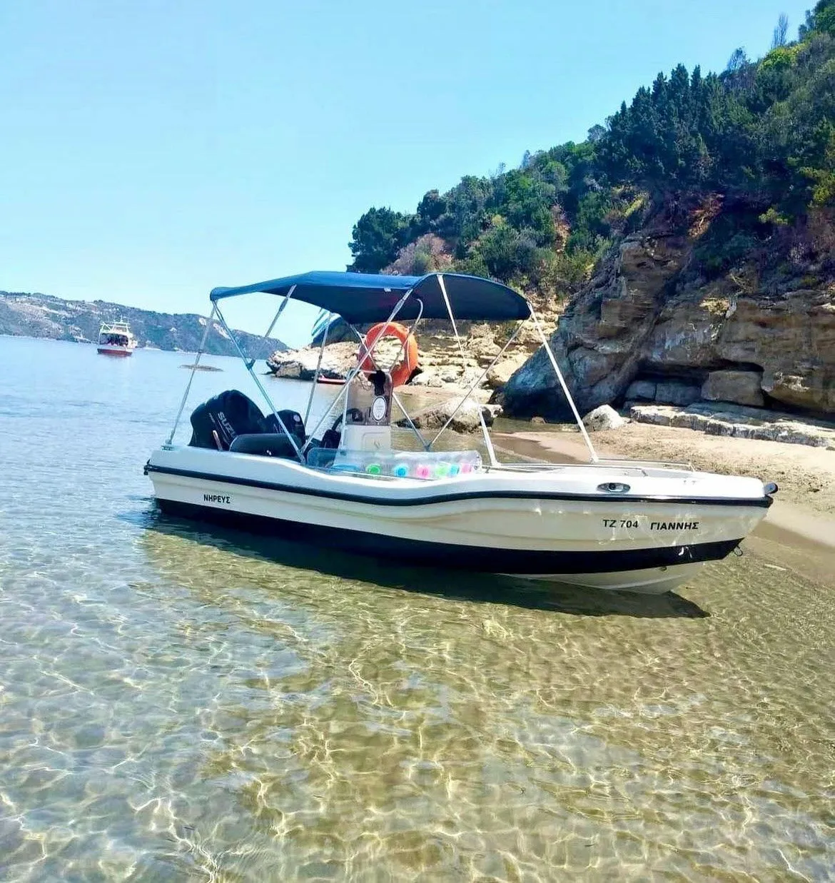 Explore Zakynthos Town on a 5m Rental Motor Boat Nireus 490