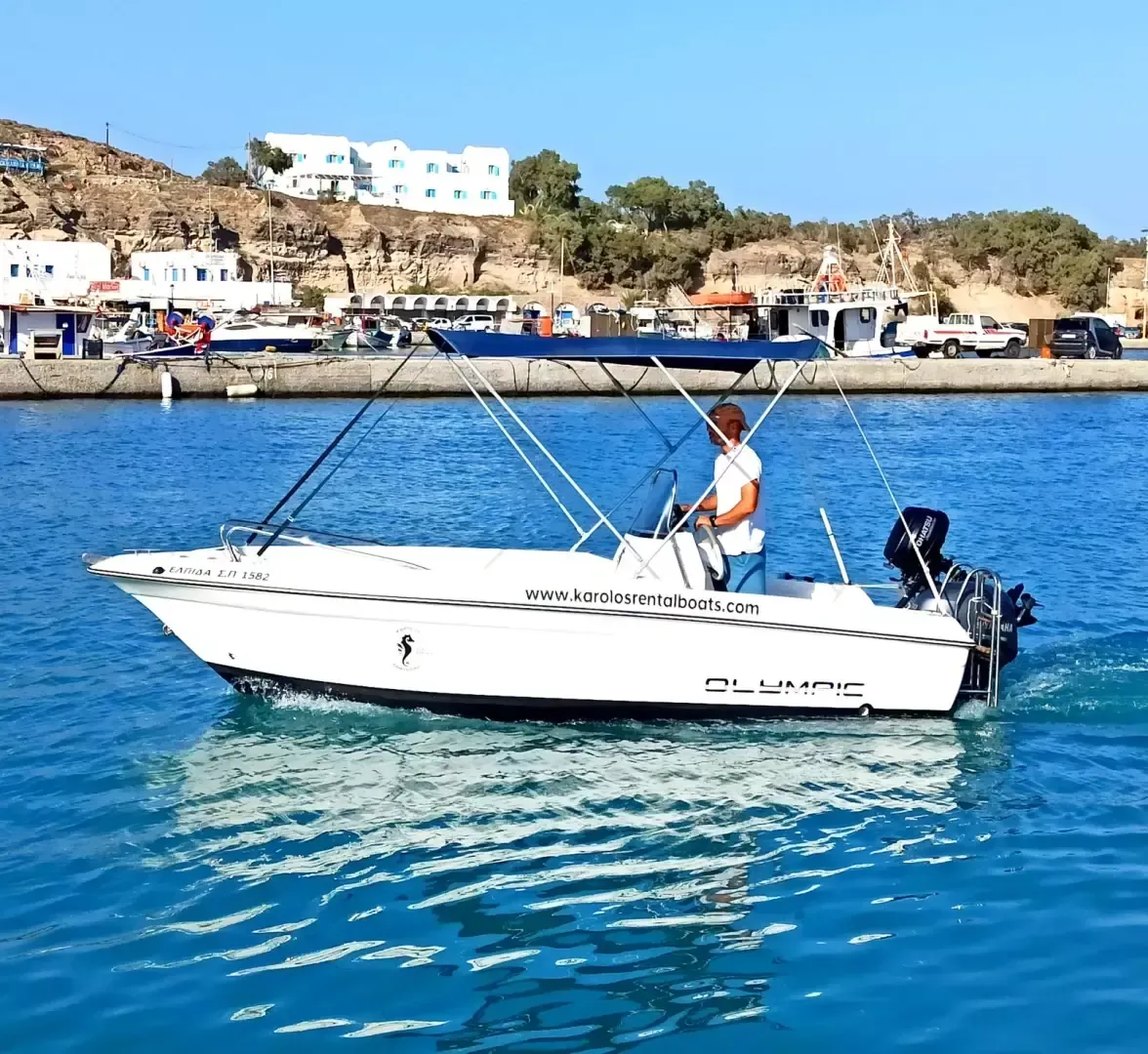 Charter a 4.9m Olympic 490 Motor Boat in Vlychada