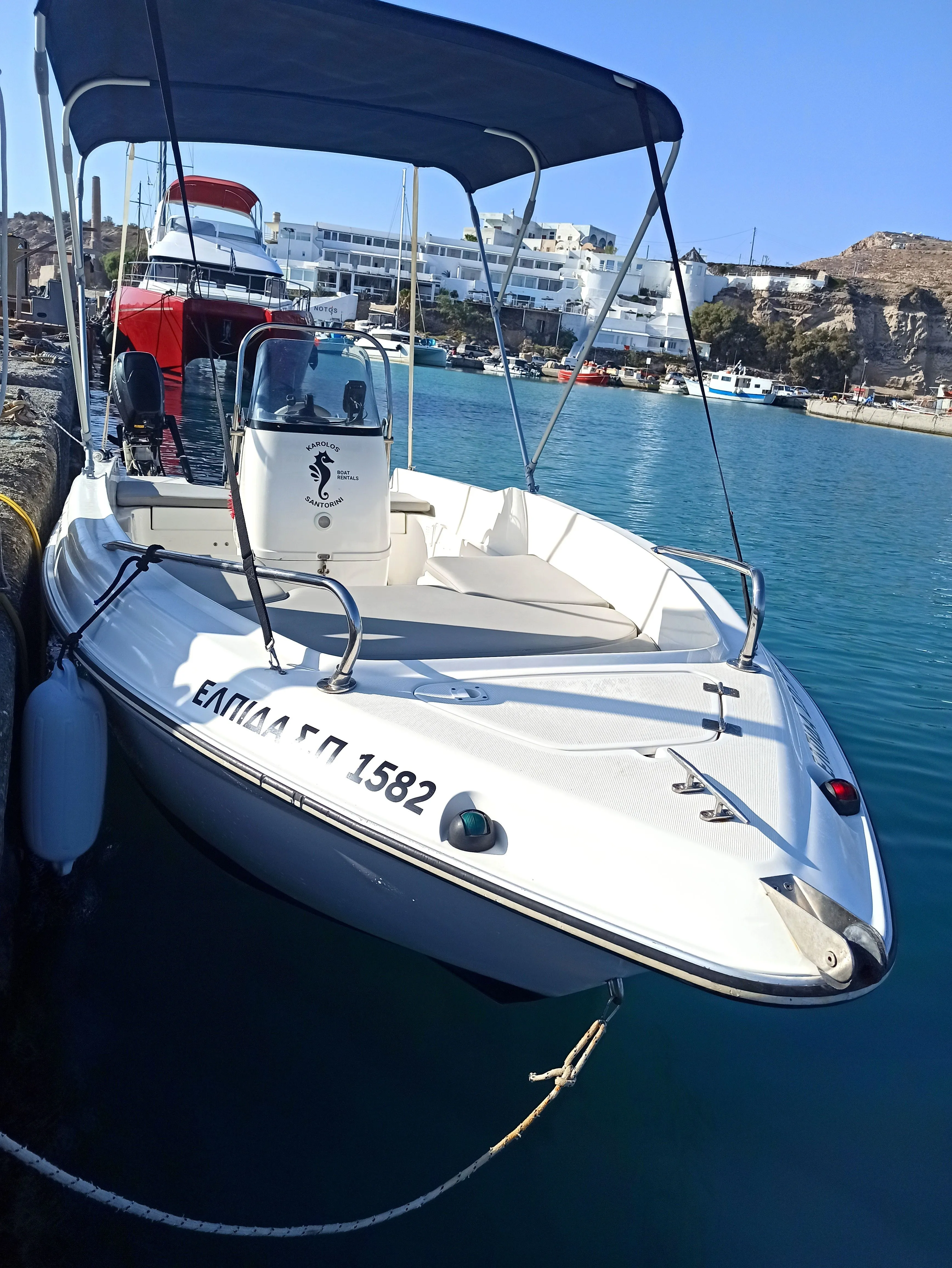 Charter a 4.9m Olympic 490 Motor Boat in Vlychada