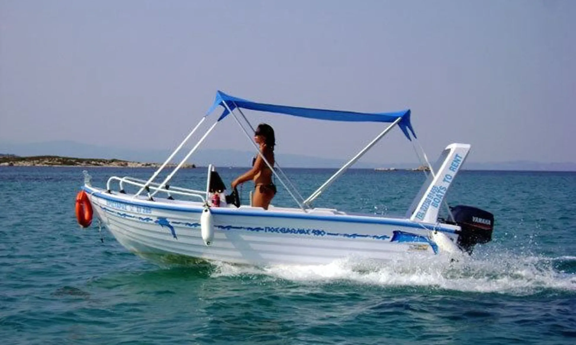 Explore Nikiti on a 4.3m Rental Motor Boat Posidonas 430