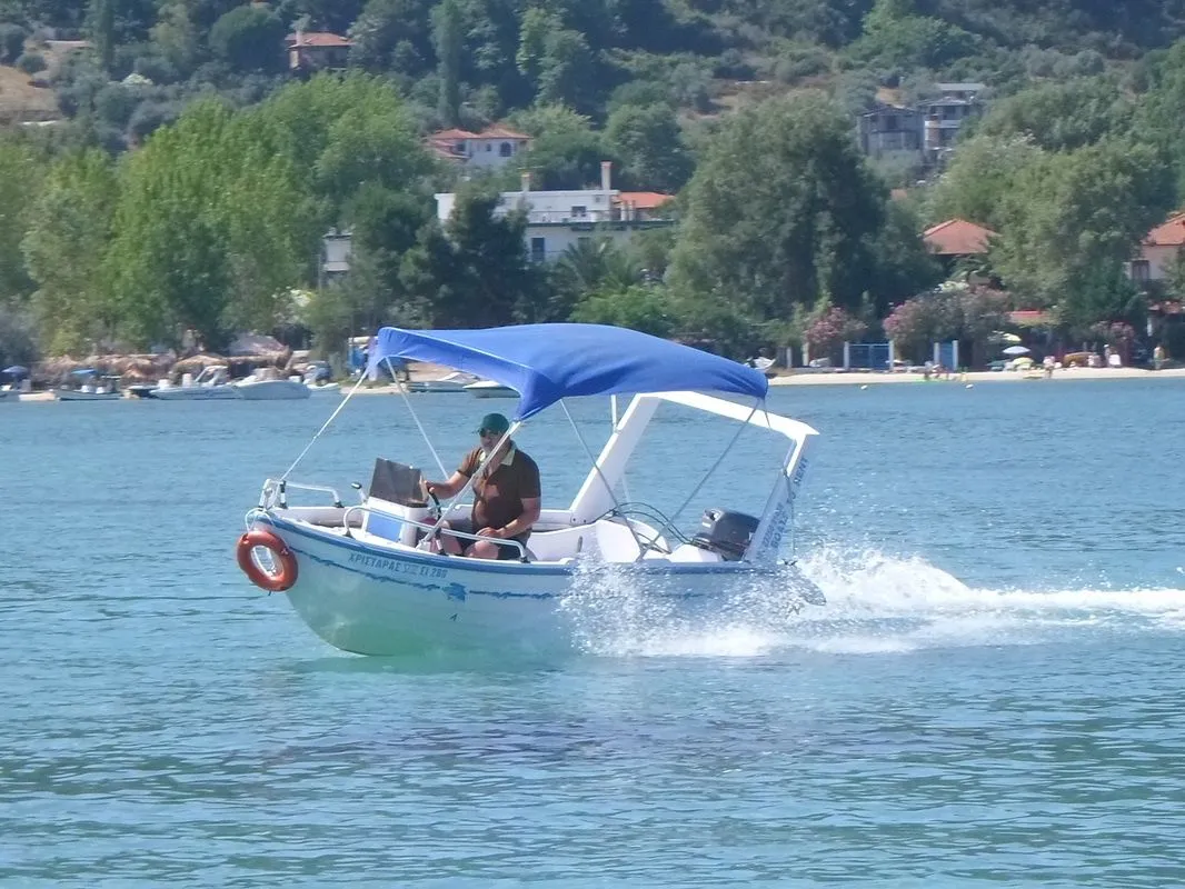 Explore Nikiti on a 4.3m Rental Motor Boat Posidonas 430