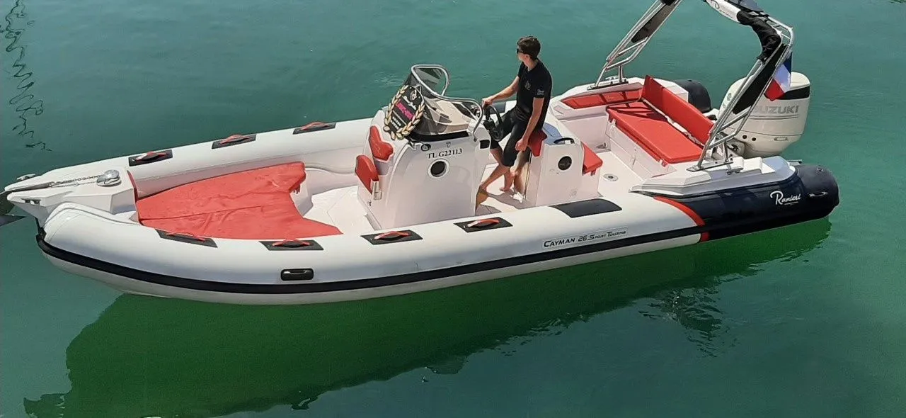 Explore Frejus on a 7.8m Rental Motor Boat Ranieri 26 Cayman
