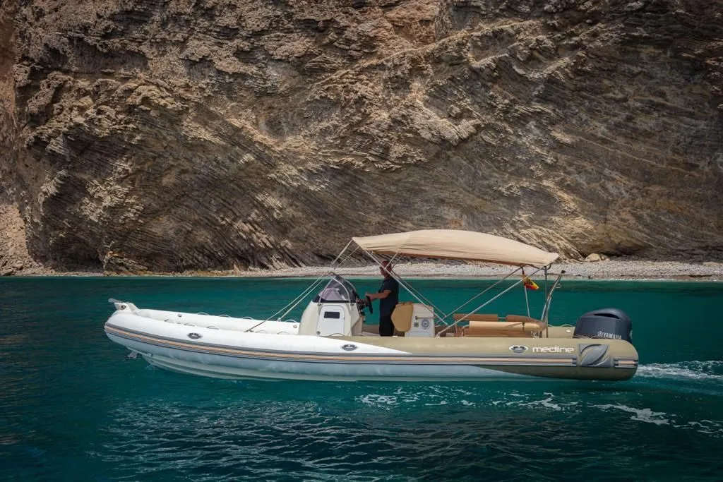 Explore Santa Eularia des Riu on a 8.5m Zodiac Medline III Motor Boat Rental