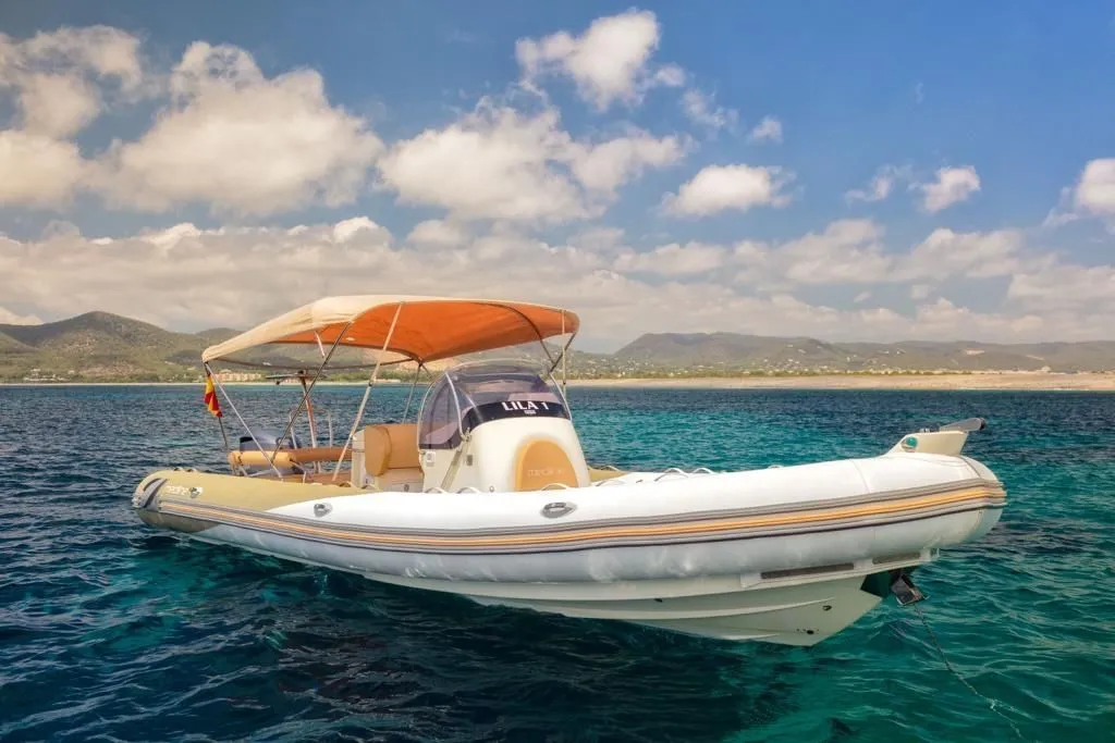 Explore Santa Eularia des Riu on a 8.5m Zodiac Medline III Motor Boat Rental